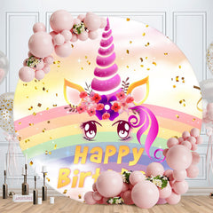 Aperturee - Circle Rainbow Unicorn Happy Birthday Backdrop