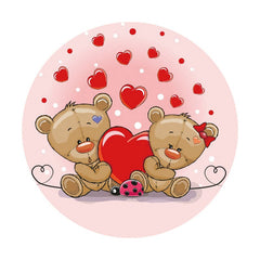 Aperturee - Couple Love Bear Round Happy Valentines Backdrop