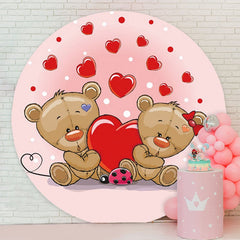 Aperturee - Couple Love Bear Round Happy Valentines Backdrop