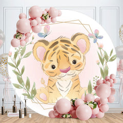 Aperturee - Cute Little Tiger Round Pink Baby Shower Backdrop