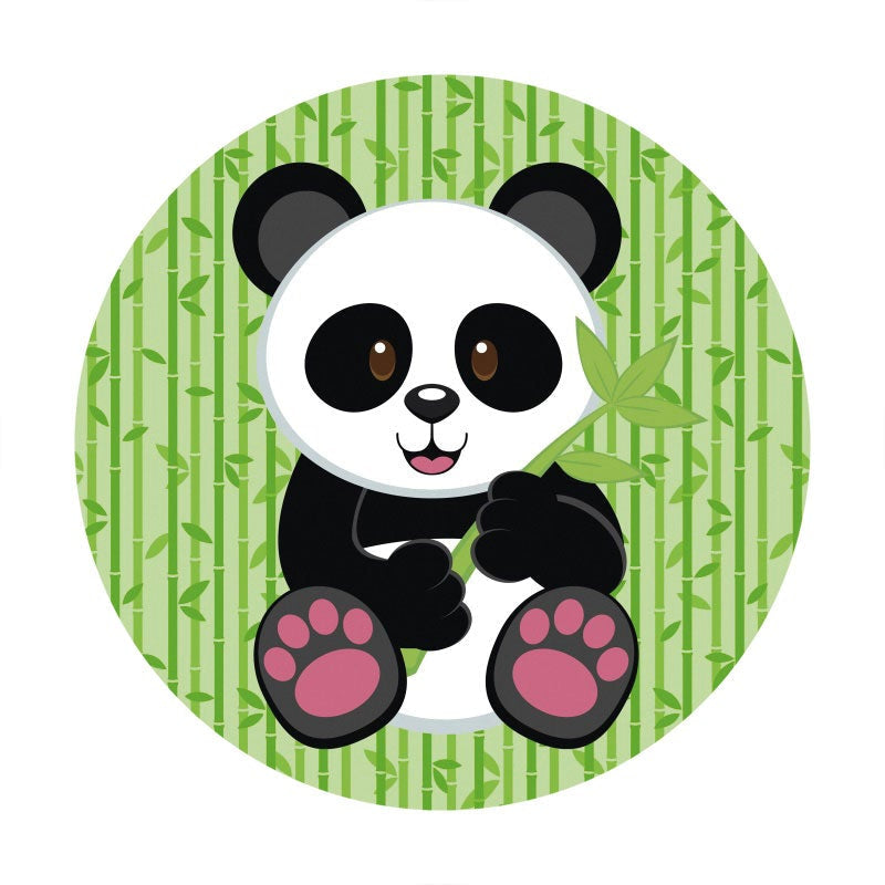 Aperturee - Cute Panda Green Leave Round Baby Shower Backdrop