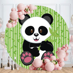 Aperturee - Cute Panda Green Leave Round Baby Shower Backdrop