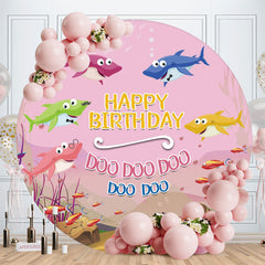 Aperturee - Cute Sharks Round Happy Birthday Party Backdrop