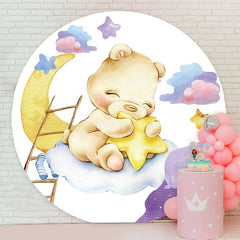 Aperturee - Cute Teddy Bear Round Kids Baby Shower Backdrop