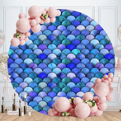 Aperturee - Dark Blue Mermaid Round Birthday Party Backdrop