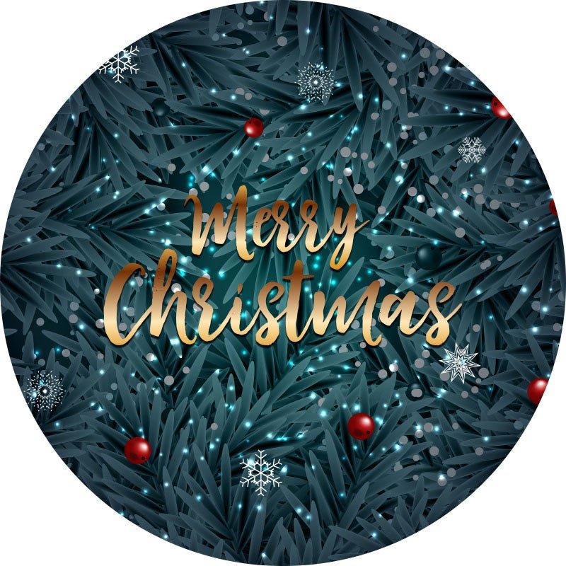 Aperturee - Dark Green Leaves Round Merry Christmas Backdrop