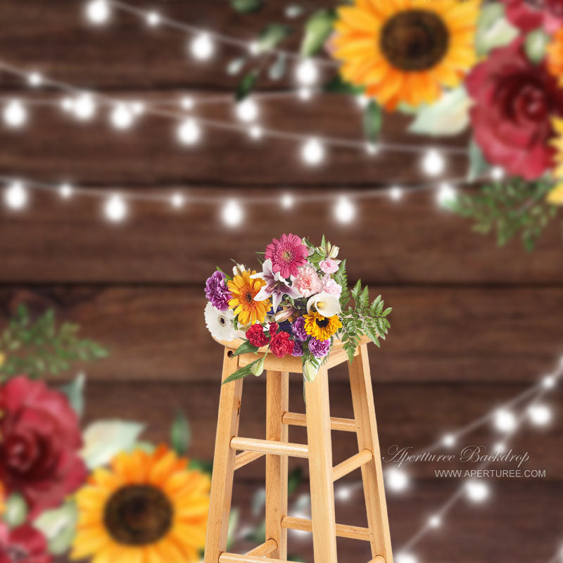 Aperturee - Deep Wooden Wall Turnsole Flower Backdrop For Photos