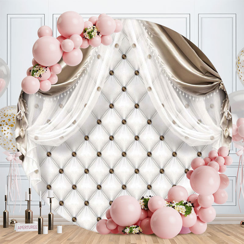 Aperturee - Diamond White Curtain Circle Happy Birthday Backdrop