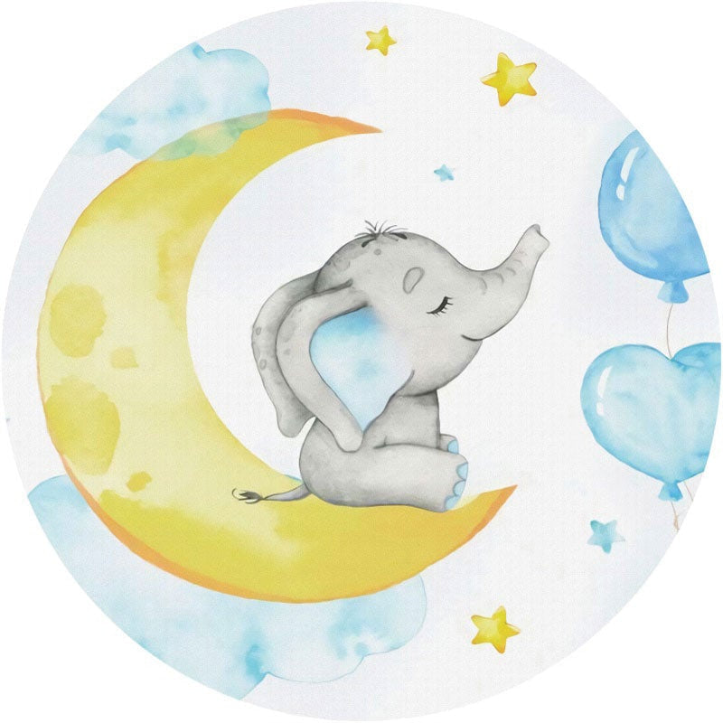 Aperturee - Elephant Moon Blue Balloon Circle Baby Shower Backdrop