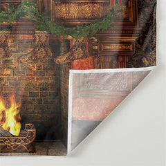 Aperturee - Fireplace Stocking Grass Wreath Christmas Backdrop