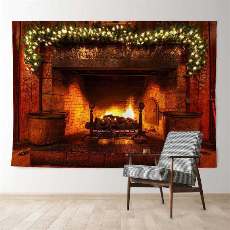 Aperturee - Fireplace Warm Family Photo Christmas Backdrop