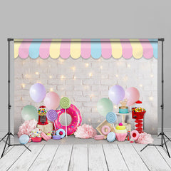 Aperturee - Floral Candy Balloons Birthday Cake Photo Backdrop