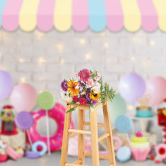 Aperturee - Floral Candy Balloons Birthday Cake Photo Backdrop