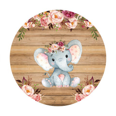 Aperturee - Floral Elephant Round Wood Baby Shower Backdrop