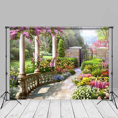 Aperturee - Floral Garden Green Plants Iron Gate Spring Backdrop