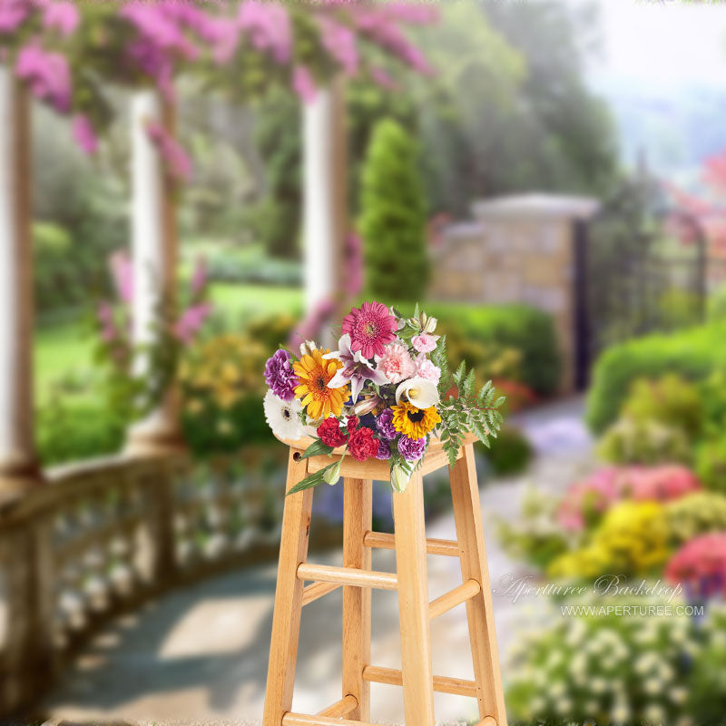 Aperturee - Floral Garden Green Plants Iron Gate Spring Backdrop