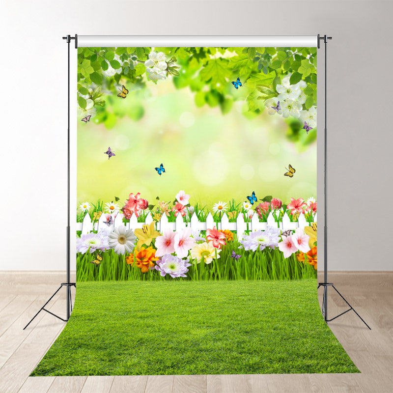 Aperturee - Floral Grass Butterflies Garden Spring Photo Backdrop