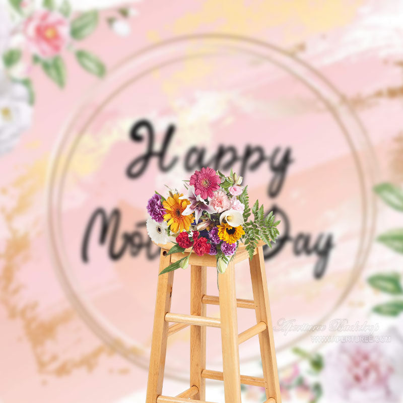 Aperturee - Floral Pink Abstract Happy Mothers Photo Backdrop