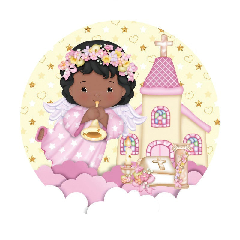 Aperturee - Flower Girl House Round Baby Shower Backdrop