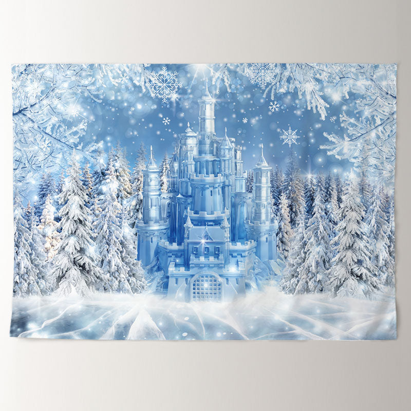 Aperturee - Frozen Blue Castle Forest Snowy Winter Backdrop