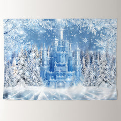 Aperturee - Frozen Blue Castle Forest Snowy Winter Backdrop