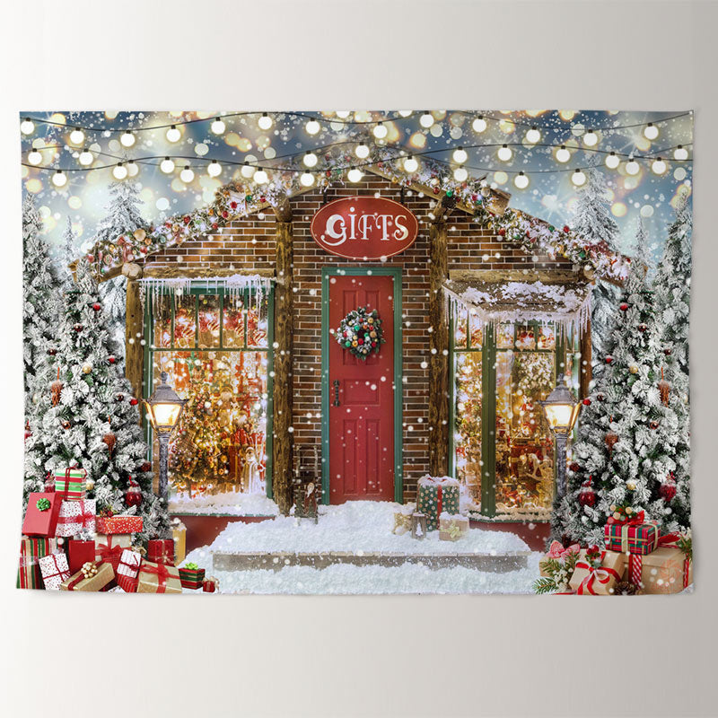 Aperturee - Gift Store Light Strip Snowy Christmas Backdrop