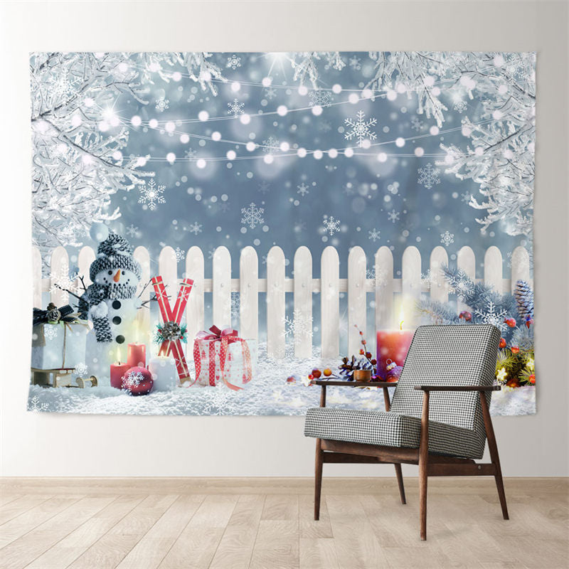 Aperturee - Gifts White Fence Light Snowy Christmas Backdrop