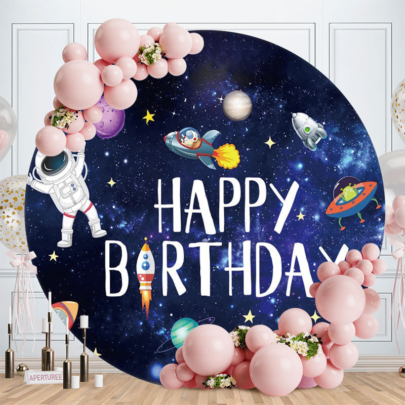 Aperturee - Glitter Universe Round Happy Birthday Backdrop