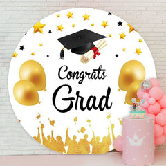 Aperturee - Gold Ballons Round Black Congrats Grad Backdrop