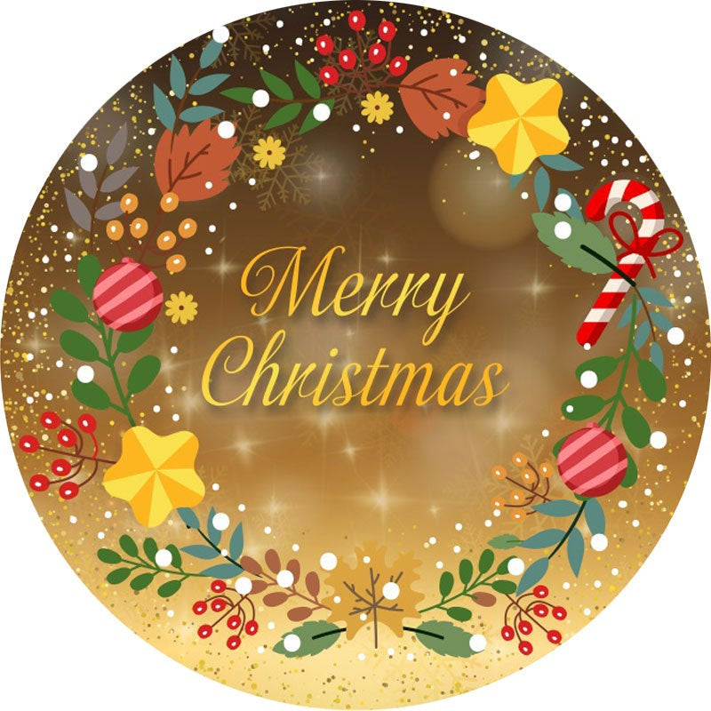 Aperturee - Gold Bokeh Glitter Round Merry Christmas Backdrop