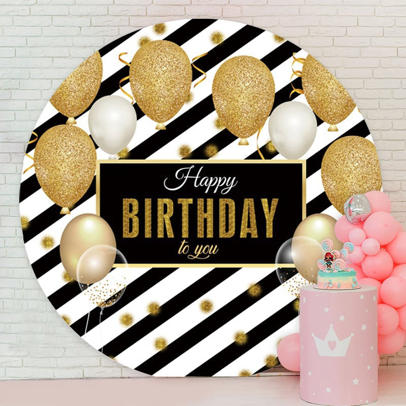 Aperturee - Gold Glitter Ballons Round Birtdhay Backdrop