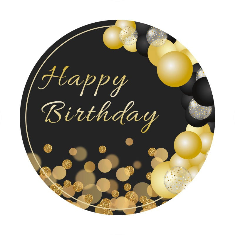 Aperturee - Gold Glitter Bokeh Round Black Birthday Backdrop