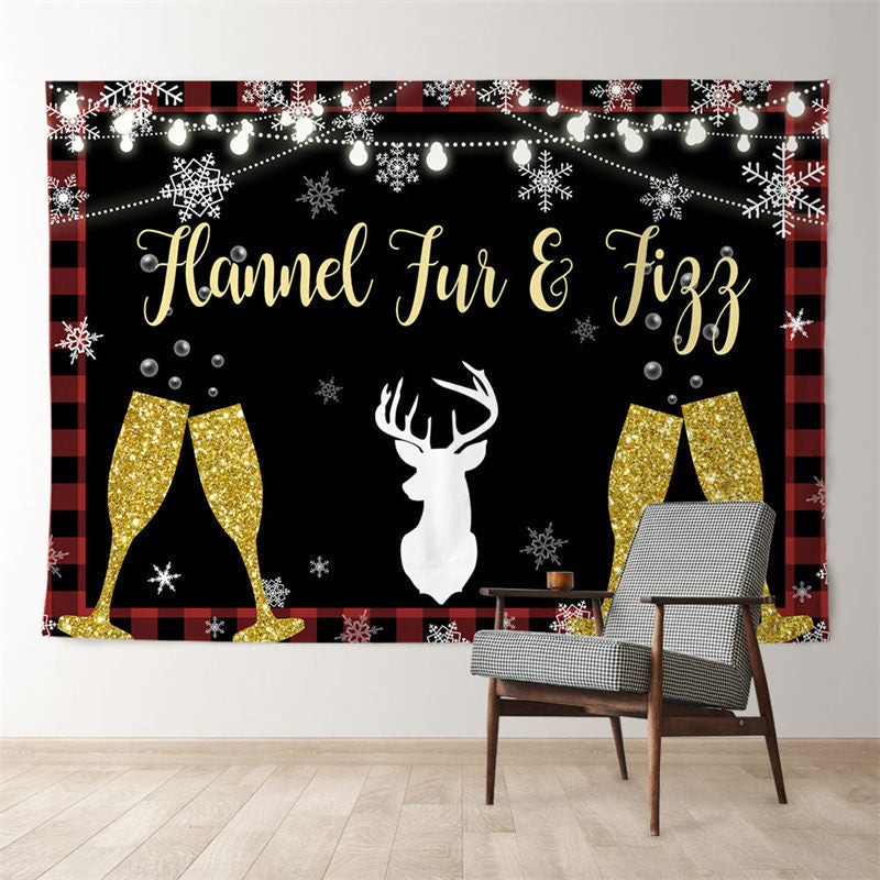 Aperturee - Gold Glitter Glass Deer Snow Xmas Black Backdrop