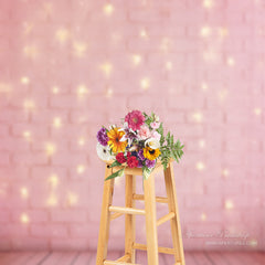 Aperturee - Gold Glitter Pink Floor Brick Wall Photo Booth Backdrop