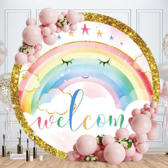 Aperturee - Gold Glitter Rainbow Round Welcome Birthday Backdrop