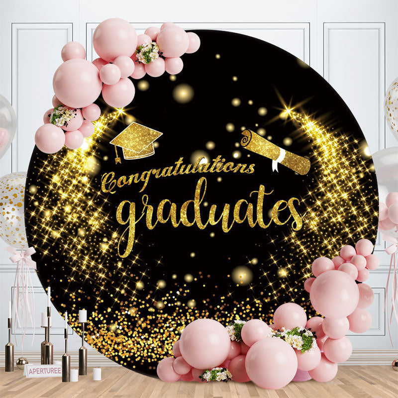 Aperturee - Gold Glitter Round Black Graduates Backdrops