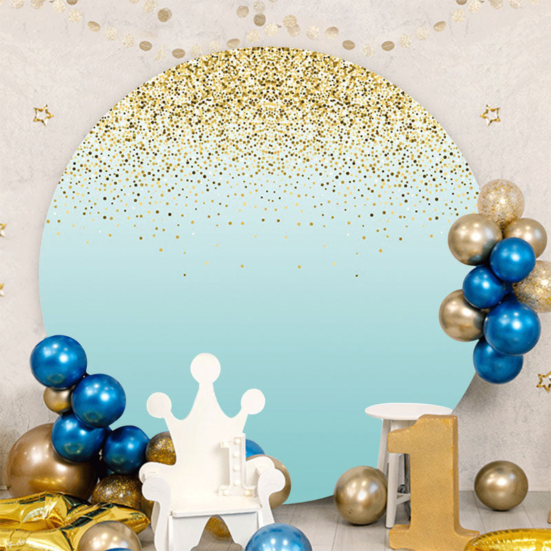 Aperturee - Gold Glitter Round Blue Birthday Party Backdrop