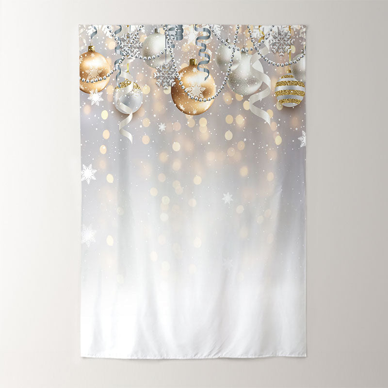 Aperturee - Gold Silver Bauble Ribbon Christmas Photo Backdrop