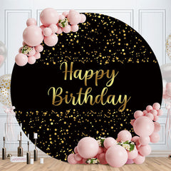 Aperturee - Gold Spot Black Round Happy Birthday Backdrop