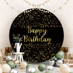 Aperturee - Gold Spot Black Round Happy Birthday Backdrop