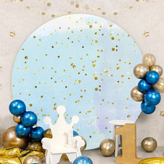 Aperturee - Gold Spot Round Blue Happy Birthday Party Backdrop