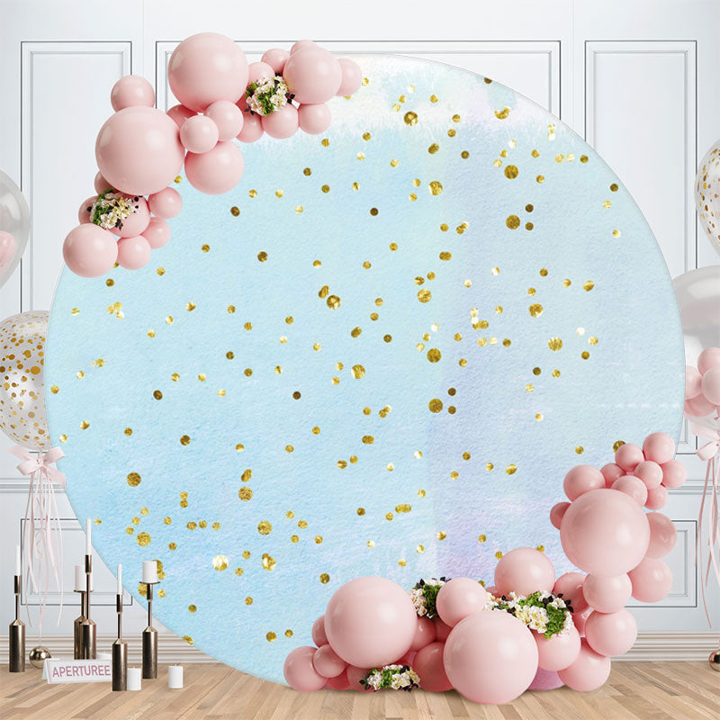 Aperturee - Gold Spot Round Blue Happy Birthday Party Backdrop