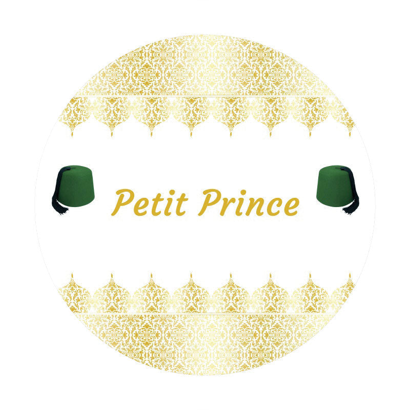 Aperturee - Gold White Petit Prince Round Baby Shower Backdrop