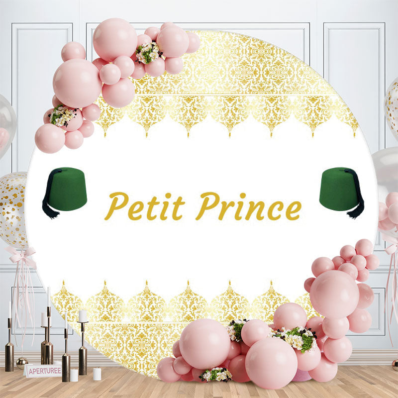 Aperturee - Gold White Petit Prince Round Baby Shower Backdrop