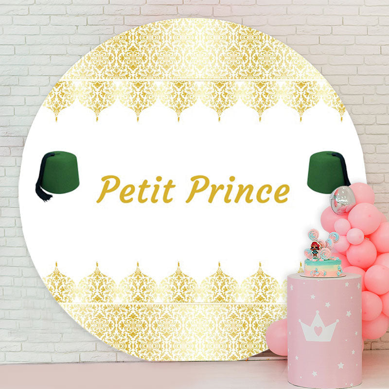 Aperturee - Gold White Petit Prince Round Baby Shower Backdrop