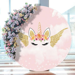 Aperturee - Golden Wings Unicorn Circle Happy Birthday Backdrop