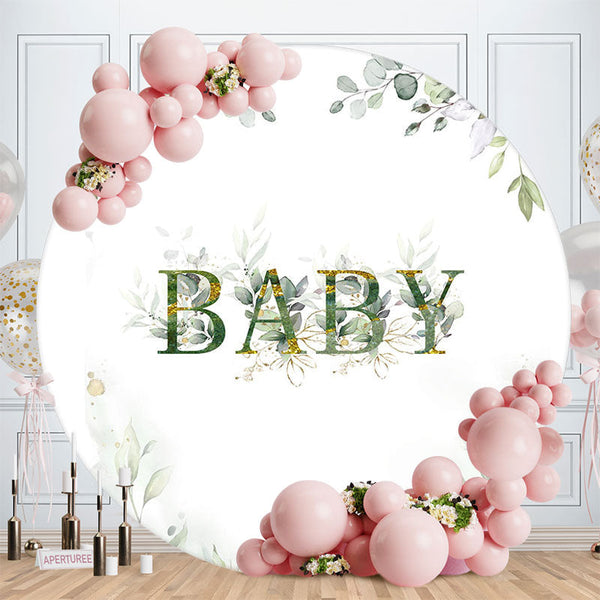 Aperturee Green Leaves Glitter Round Baby Shower Backdrop