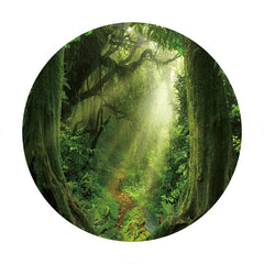 Aperturee - Green Nature Forest Round Happy Birthday Party Backdrop