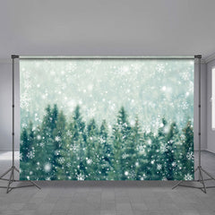 Aperturee - Green Snowy Forest Winter Scene Photo Backdrop