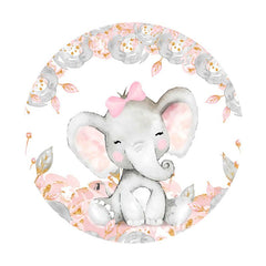 Aperturee - Grey Elephant Round Pink Baby Shower Backdrop